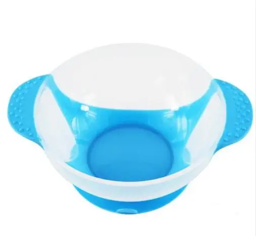 blue bowl 1 PC Детская миска для еды, ложка с чувствительностью температуры, миска для кормления ребенка, посуда, посуда для обучения ребенка, посуда с присоской - Цвет: blue bowl 1 PC
