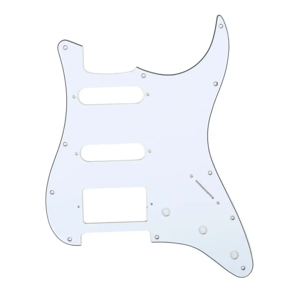 Musiclily SSH 11 Отверстие Страт гитары накладку и бэкплейт набор для Fender США/мексиканский стандарт Страт Стиль, 3Ply белый