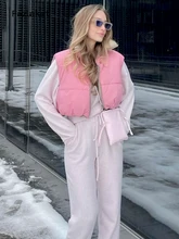 

2021 Spring Black Cropped Vest Coat Women Fashion Warm Sleeveless Parkas High Collar Waistcoat Female Casual Outerwear Chic Top