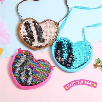 

Women Heart Tail Sequins Coin Purse Girls Crossbody Bags Sling Money Change Card Holder Wallet Purse Bag Pouch For Kids Gifts