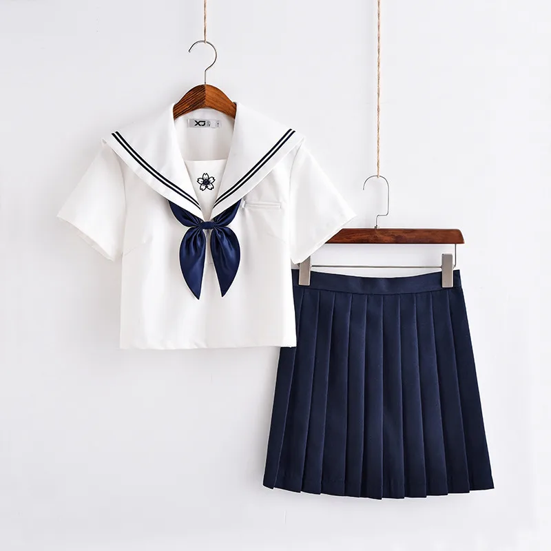 Short Sleeve Set UPHYD Sakura вышитая корейская форма, Школьный костюм моряка для маскарада, костюмы, школьная форма, милые девушки JK, одежда для студентов - Цвет: Short Sleeve Set