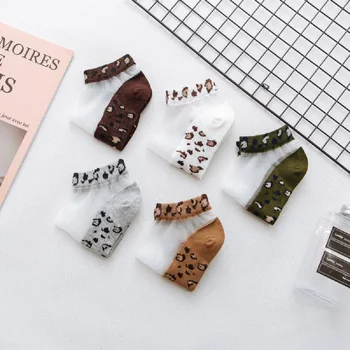 

5-color Summer Transparent Ultra-thin Glass Silk Boat Socks Sexy Leopard Print Socks Korean Harajuku Women Fashion Socks