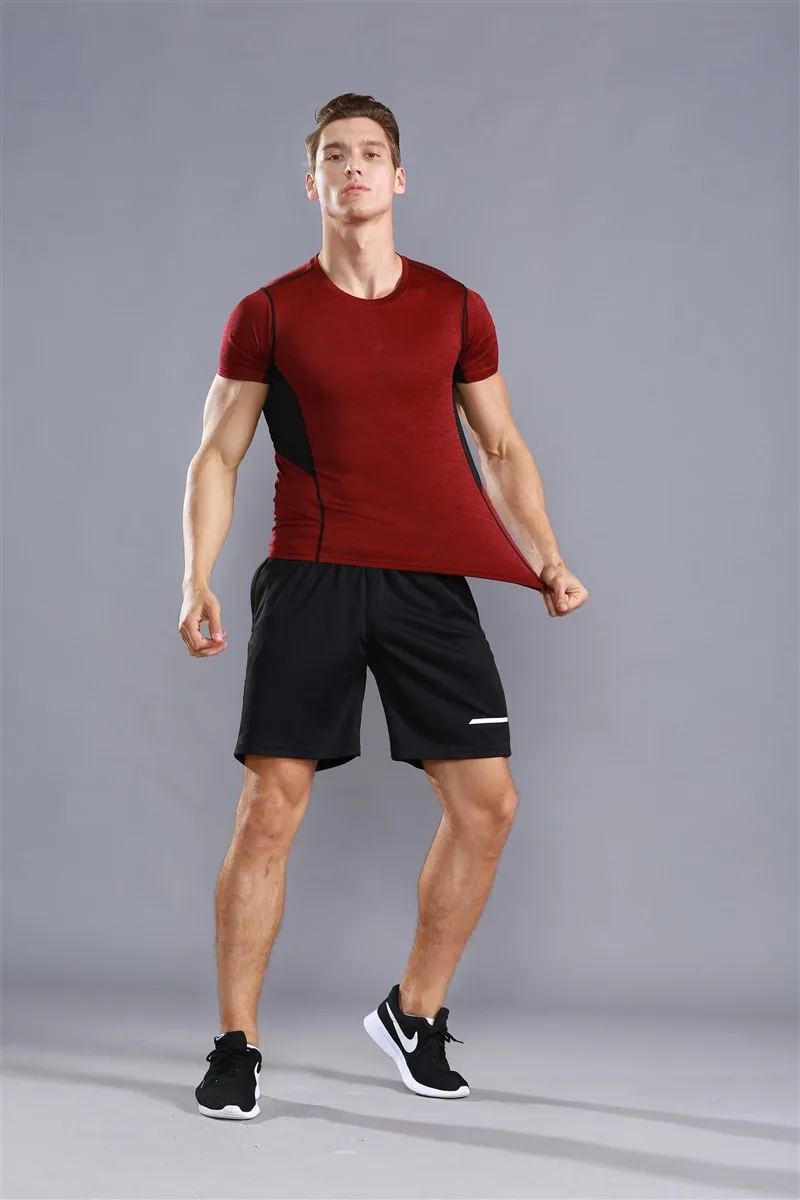 HOWE AO Brand Men Sets Summer Running Sets Men Sport Suits Gym Fitness Training Breathable Tracksuit Jogging Suits - Цвет: Красный