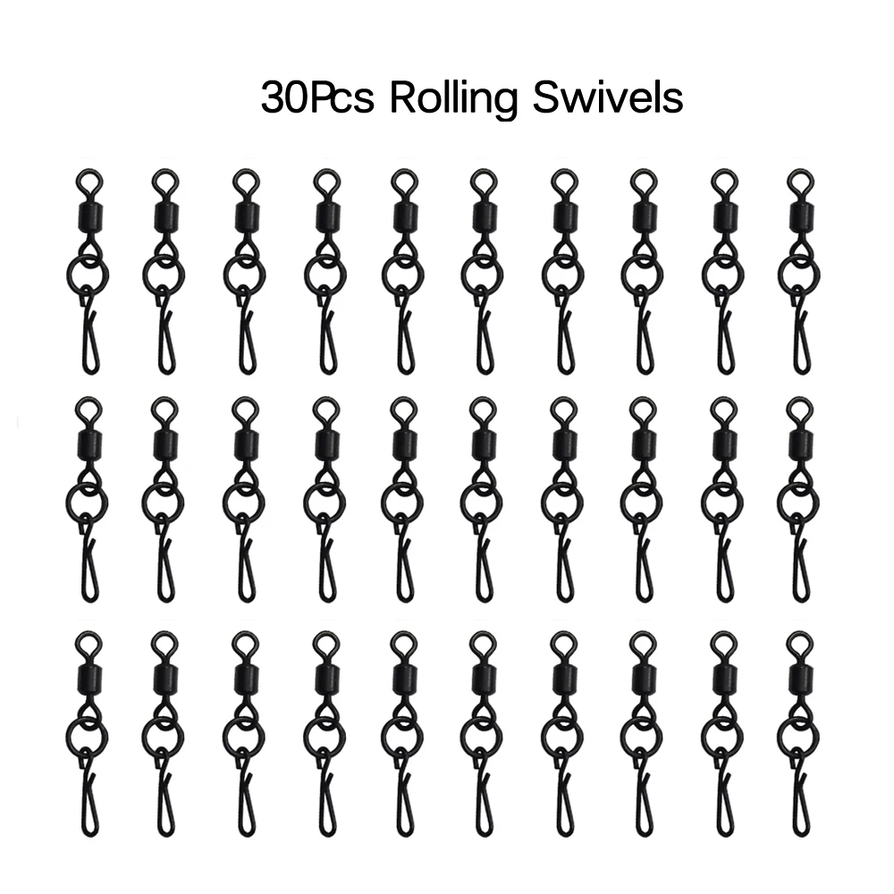 30Pcs Swivels 30 шт. комплект оснастки для ловли карпа, препятствующие спутыванию трубки, Сверхмощный зажим контакта и рыболовные Вертлюги с быстросменными оснастками - Цвет: 30Pcs Swivels