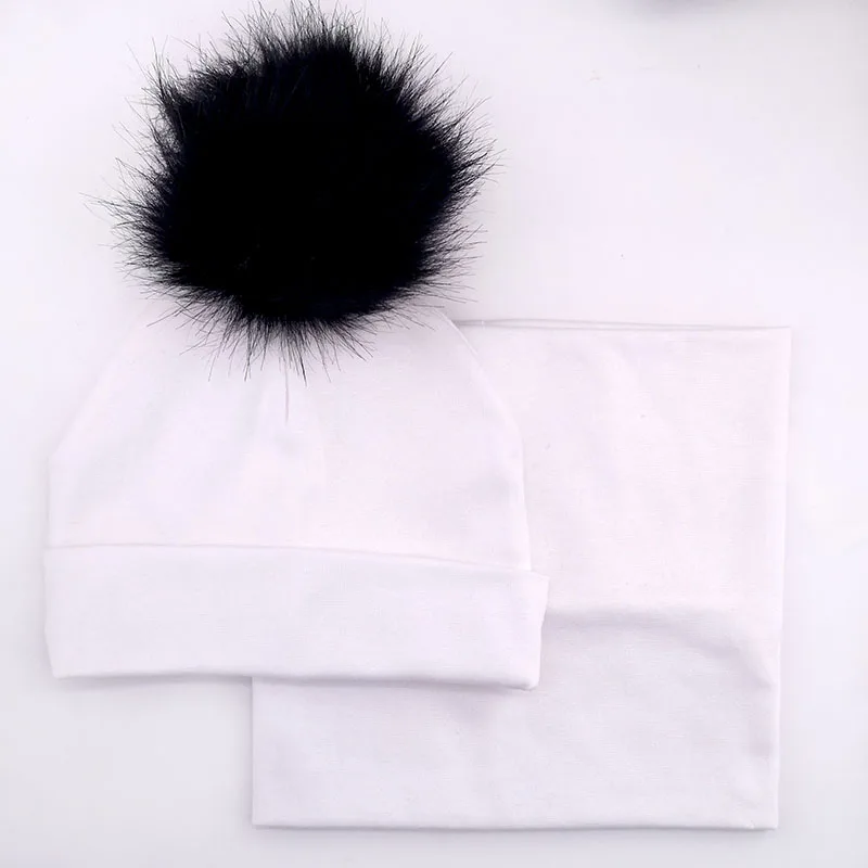 white2 GZhilovingL/зимняя шапка из искусственного меха с помпоном, шарф, набор для детей, новорожденных, маленьких девочек и мальчиков, мягкий хлопковый шарф для малышей - Цвет: white2
