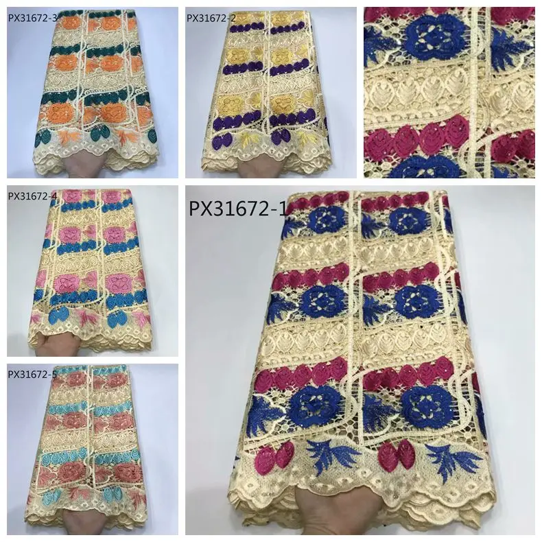 Новейший итальянский дизайн Guangzhou ткань от производителя горячая Распродажа африканская гипюровая Ткань Цветы 5 ярдов вечерние ткани