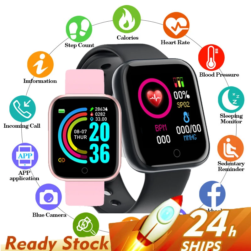 스마트 워치 여성 남성 Smartwatch D20 심박수 혈압 모니터 피트니스 트래커 시계 안드로이드 ios를위한 스마트 팔찌