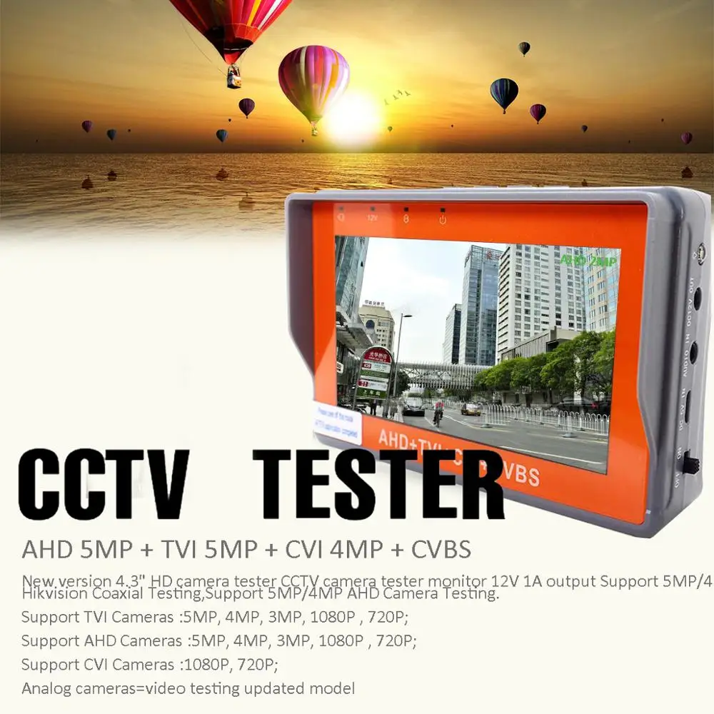 4,3 дюймов HD AHD CCTV тестер монитор 5MP 1080P AHD TVI 4MP CVI тестирование аналоговой камеры PTZ UTP Кабельный тестер 12V1A выход