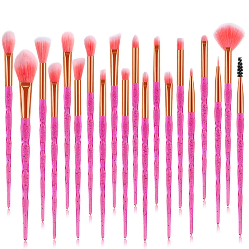 20Pcs Pink Crystal 20 шт набор алмазных кистей для макияжа, косметическая Кисть для макияжа, косметическая пудра, Тональная основа для растушевки тени для глаз кисточка для Бровей Ресниц - Handle Color: 20Pcs Pink Crystal