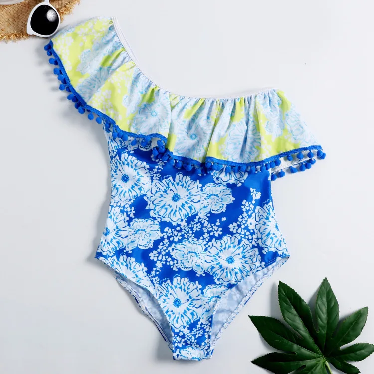 

One Piece 2019 Lin Tai Swimming Suit Lotus Leaf Edge Printing Printing And Dyeing Bikini