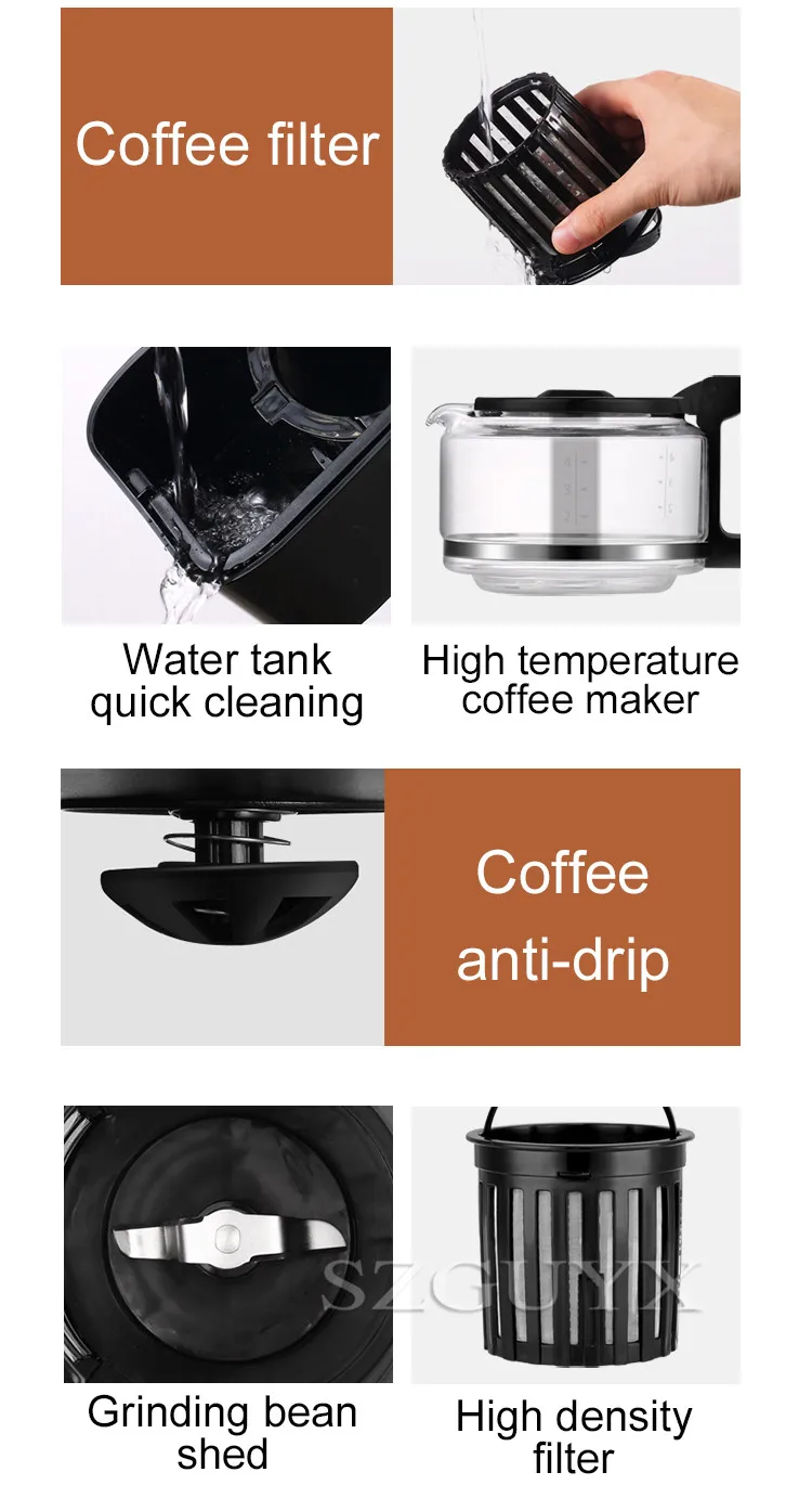 Кофемашина домашняя Автоматическая шлифовальная машина для зерен американская капельная маленькая офисная кофемашина