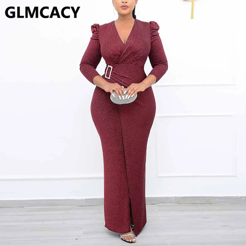 Women Puff Sleeve V Neck Maxi Dress Elegant Evening Party Formal Dress