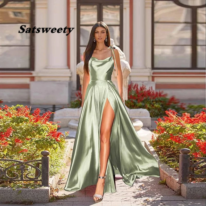 Satin Abendkleid Lang - Ärmelloses Ballkleid Mit Schlitz Für Festliche Anlässe