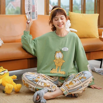 

BZEL Round Neck Women's Pajama Sets Long Sleeves Long Pants Pyjamas Cartoon Printed Sweet Pijamas Spring Autumn Winter Sleepwear
