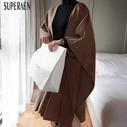 SuperAen 2019 осенне-зимние женские шерстяные пальто Nee Wild Fashion шаль пальто женское корейское Стильное однотонное шерстяное пальто