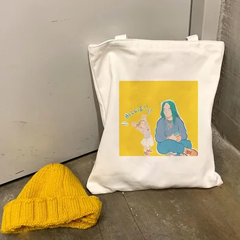 

Cartoon Hand-painted Billie Eilish Fun Canvas Bags Harajuku Vogue Crossbody Bag 2020 New Handbag Ins Casual Big Women Bag Purse