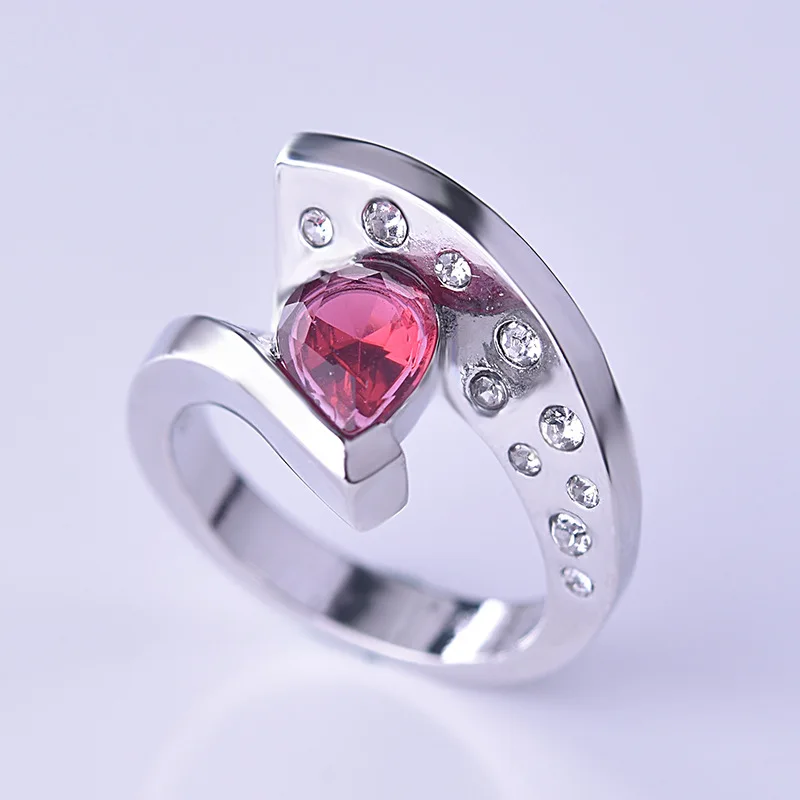 

KOFSAC Fashion 925 Sterling Silver Ring For Women Jewelry Geometric Crystal Red Water Droplets Ring Lady Valentine's Day Gift