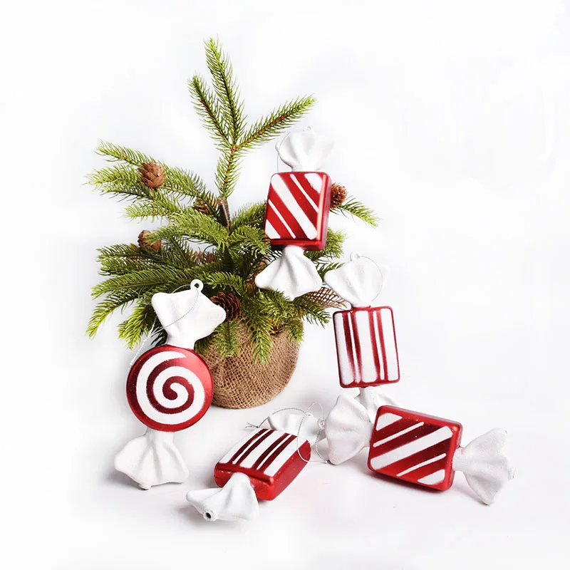 

hanging Christmas tree decorations red and white painted 15CM candy ornaments scene layout props gifts