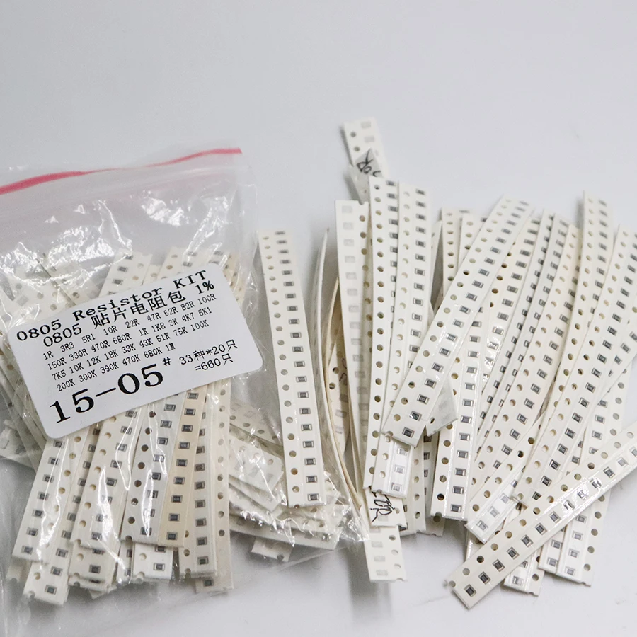 0805 SMD Resistor Kit Assorted Kit 1ohm-1M ohm 1% 33valuesX 20pcs=660pcs Sample Kit