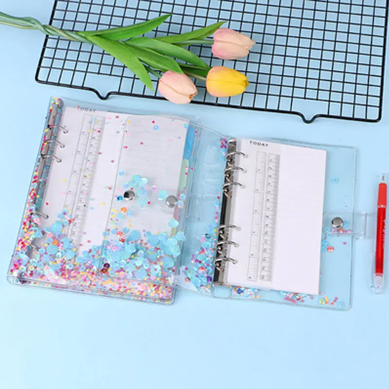 Capa para Notebook em Pvc Transparente a5 a6 com Glitter Lantejoulas para Caderno Agenda Escola Anéis Fichário Espiral Organizador e Notebook - Imagem 5