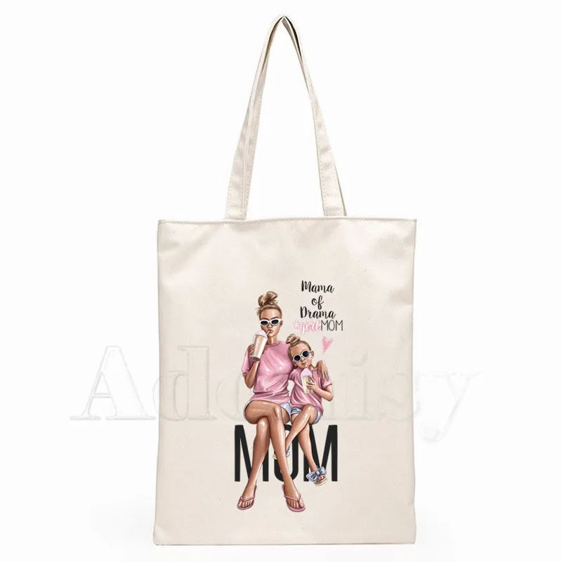 

Matching Family Outfits Super Mom and Daughter Unisex Handbags Custom Canvas Tote Bag Print Daily Use Travel Casual Shopping Bag