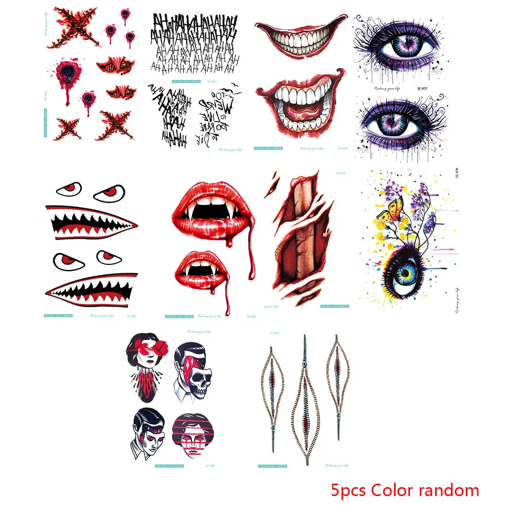 5PCS Halloween Props Wound Blood Temporary Tattoos Children Fake Body Art Tattoo Sticker Women Hand Skin Tatoo