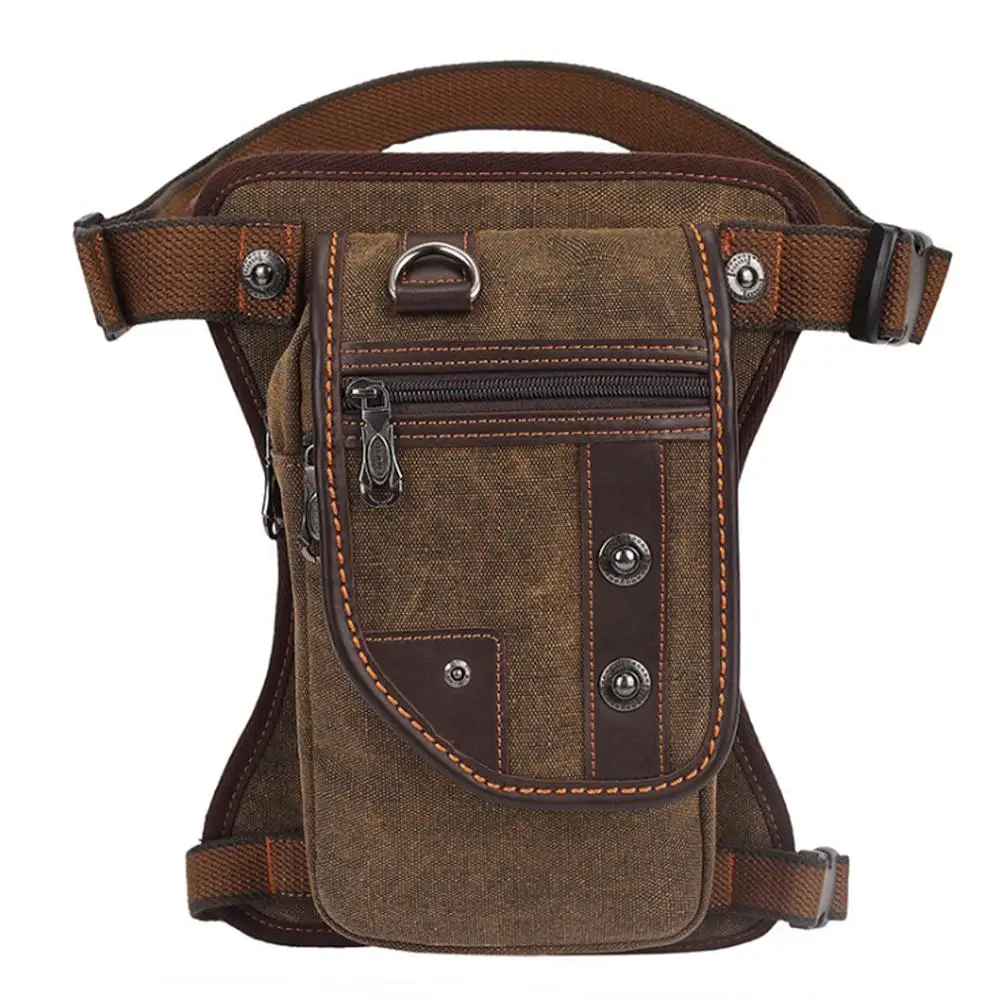 Brown Canvas Мужская парусиновая поясная сумка с заниженной талией, поясная сумка на бедро, сумка через плечо, повседневная сумка на плечо, военная мотоциклетная сумка - Цвет: Brown Canvas