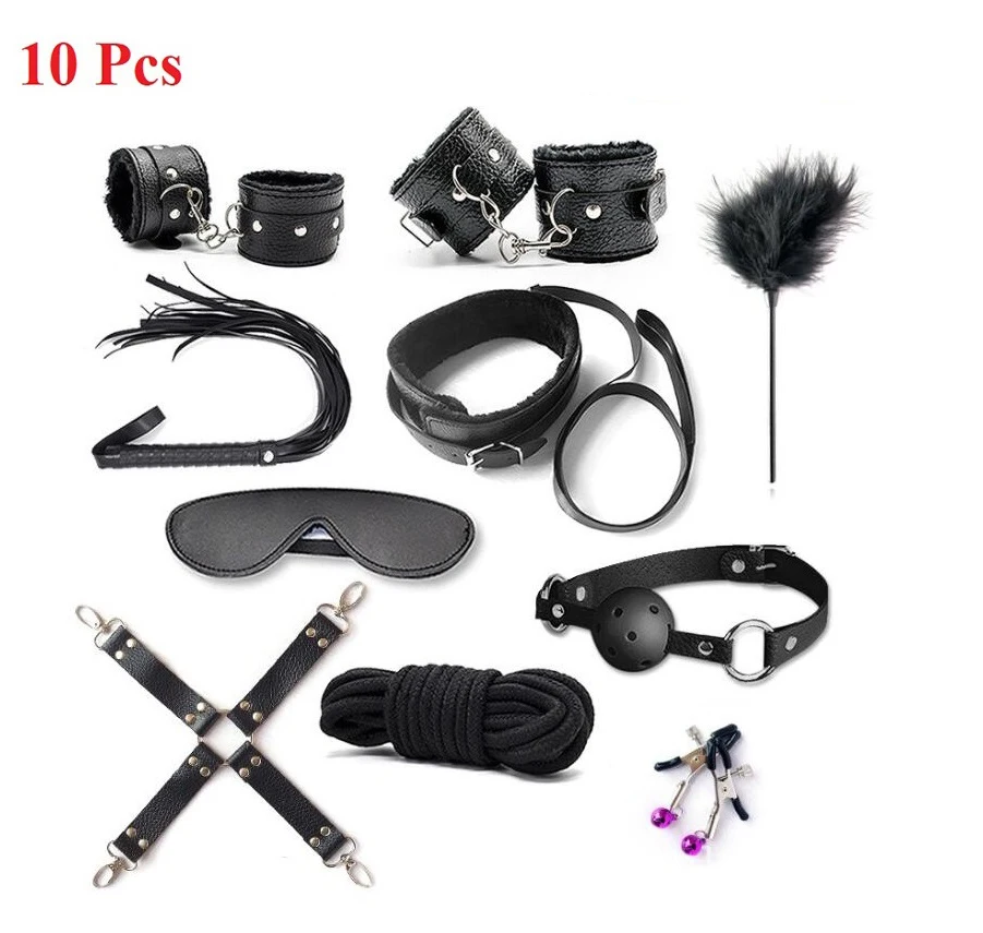 BDSM Bondage Set; Erotic Bed Games; Adults Handcuffs; Nipple Clamps; Whip  Spanking Anal Plug Vibrator SM Kit; Sex Toys For Couples