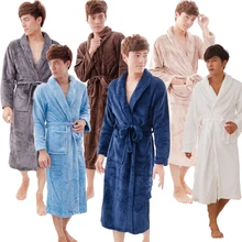 Men Flannel Bath 2021 Winter Solid Plush Robe Thick Kimono With Sashes Hotel Bathrobe Sleepwear Women Dressing Gown 20Colors