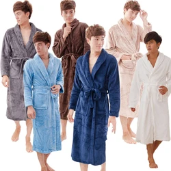 Men Flannel Bath 2021 Winter Solid Plush Robe Thick Kimono With Sashes Hotel Bathrobe Sleepwear Women Dressing Gown 20Colors