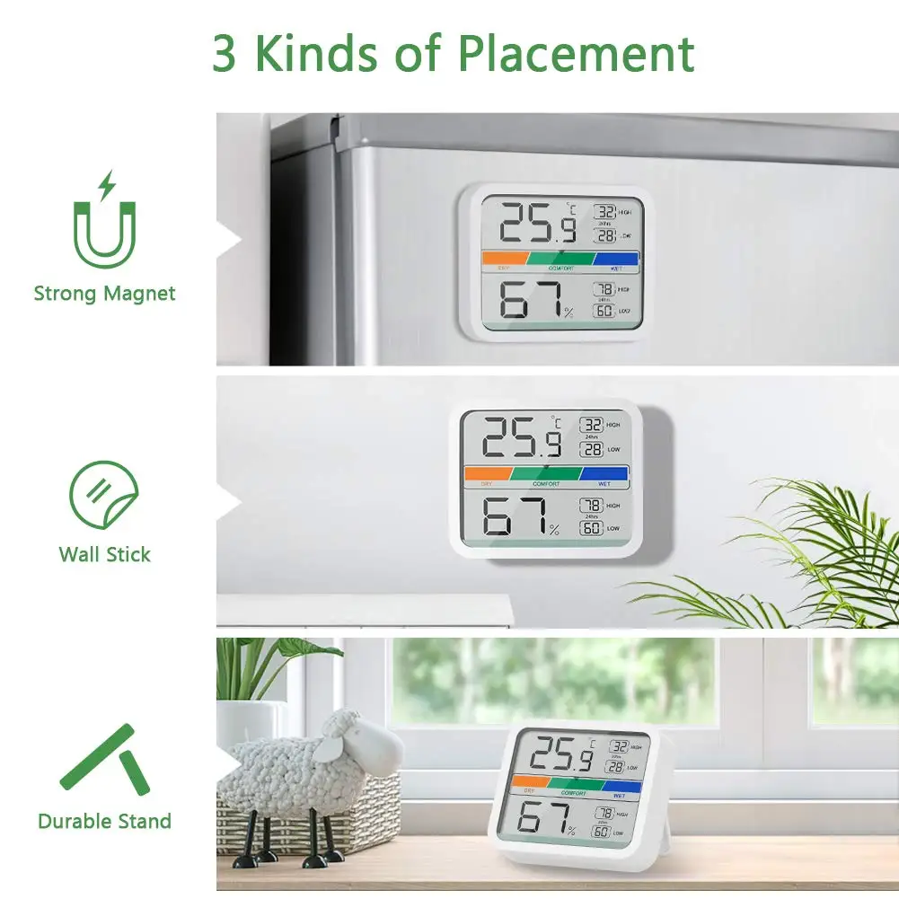 Thermo-higrômetro Interno do Termômetro de Digitas do Lcd de Youpin com Ímã Registros Min Max para o Controle de Clima da Sala - Image 5
