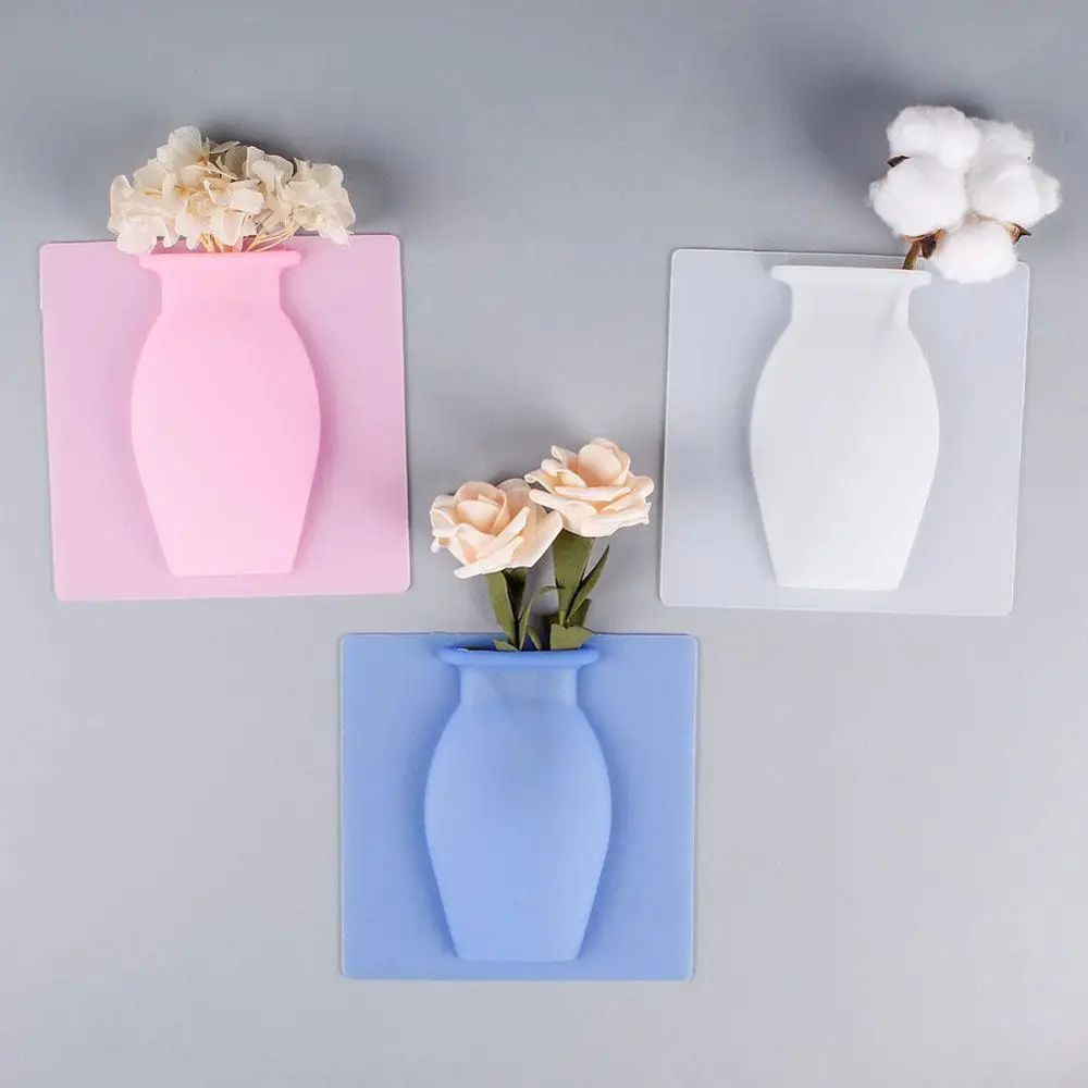 Wall Hanging Magic Sticky Bottle Silicone Vase Container Flower Pot Home 