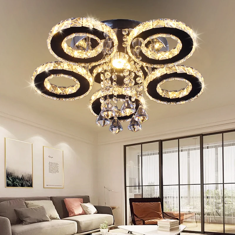 Modern Crystal Rings Ceiling Chandelier Lights Silver Crystal Led Plafonnier for Bedroom Kitchen Ceiling Lamp Lustre
