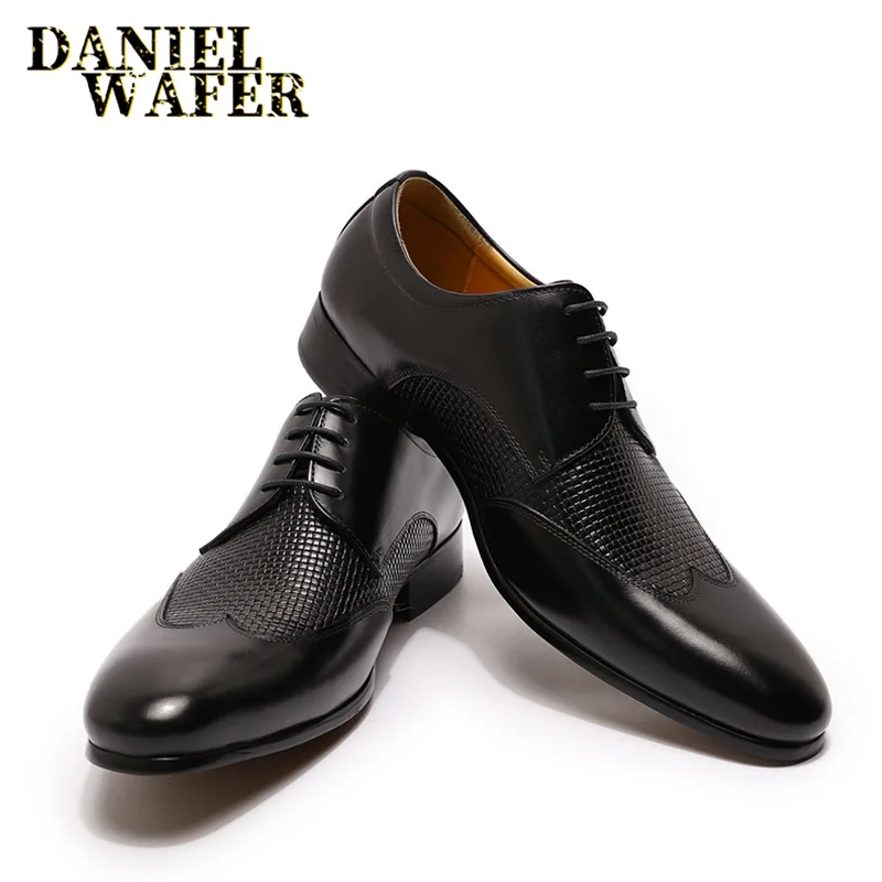 Mens Pointed Toe Crocodile Leather Wing Tip Business Dress Shoes Formal Luxury 9