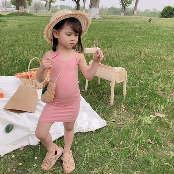 

Summer girls vest dress Baby strap dress kids vestidos Children fashion clothes knitted skinny solid sleeveless 1 to 7 yrs