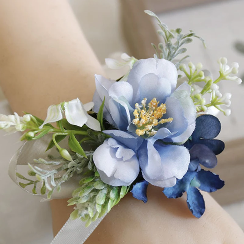1/4X Bridesmaid Wrist Corsage Wedding Party Rose Bracelet Silk Flowers Ribb MO0 