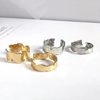 

Peri'sBox Gold Color Wide Thin Irregular Rings Foil Shiny Geometric Rings for Women Minimalist Textured Ring 2020 New Jewelry