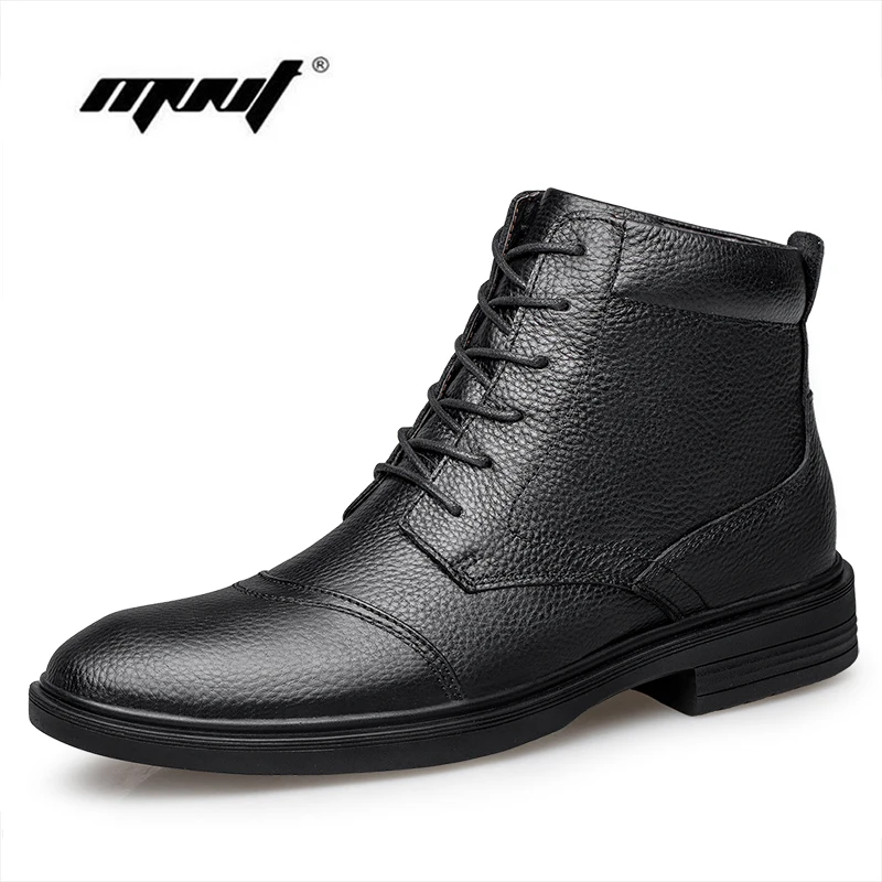 

Vintage Style Men Boots Waterproof Warm Plush Natural Leather Ankle Snow Boots Outdoor Plus Size Autumn Winter Shoes Men