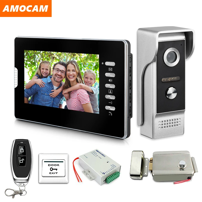 AMOCAM 350LBS Electric Magnetic Door Lock and 12V Power Supply Control and Door Exit Button for Home Villa Apartment Access Control System Video Doorbell System