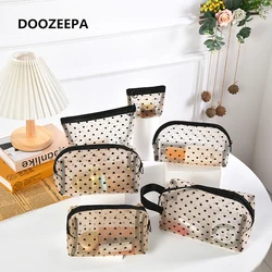 6 Pcs/set Nylon Transparent Mesh Cosmetic Makeup Bag Largh Black Heart Cosmetics Case Storage Pouch Zipper Printed Toiletry Bags