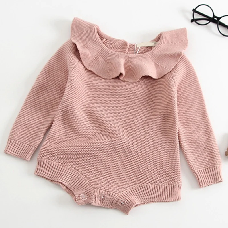 Baby Girl Romper Autumn Baby Knitted Romper Ruffle Long Sleeve Baby Clothes Infant Baby Jumpsuits Girl overall
