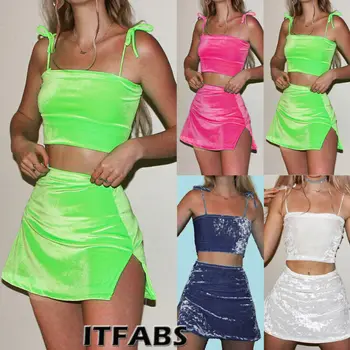 

Women Sexy 2Pcs Bodycon Outfits Crop Top and Skirt Set Slim Dress Party Clubwear