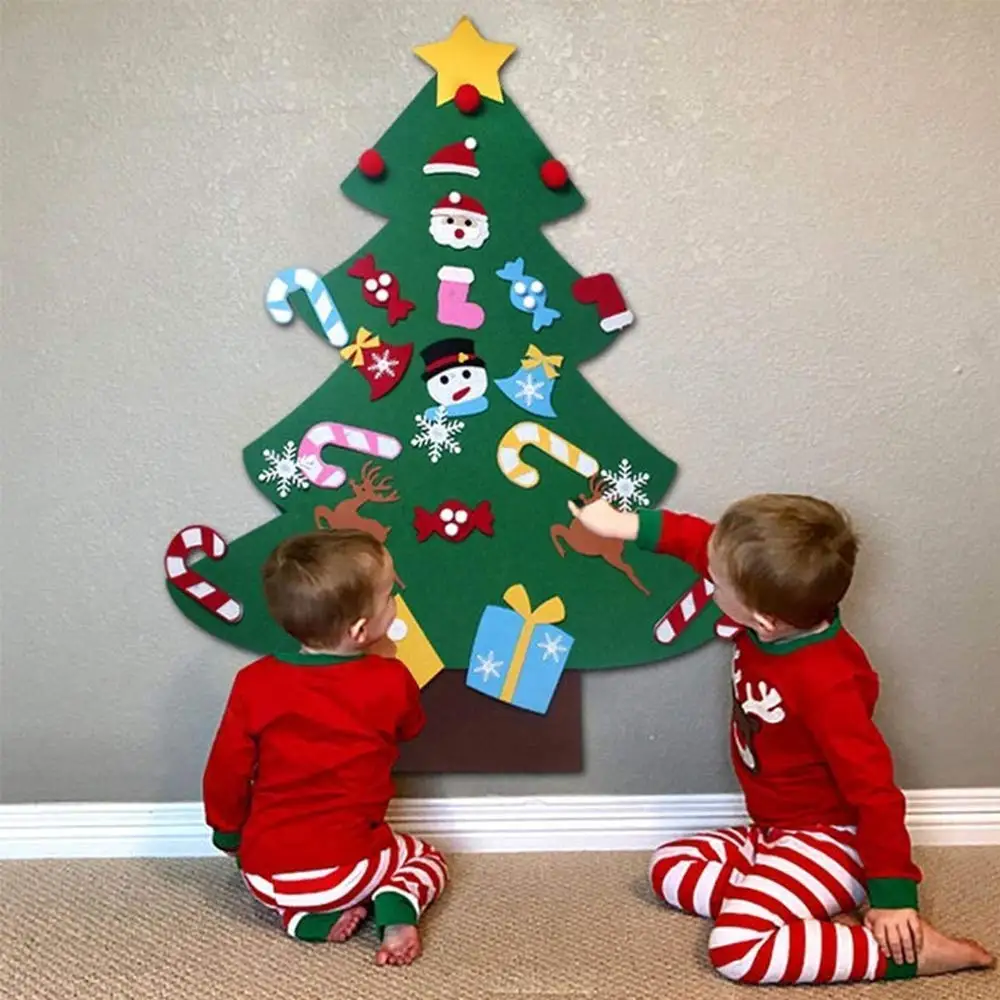 Children Felt Christmas Tree Set DIY Home Decoration Wall Hanging Kids for Christmas, New Year, Various Festivals