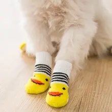 4Pcs/Set Cartoon Warm Anti Slip Puppy Boot Pet Knitted Socks Paw Protector Socks Indoor Safety Winter Newest Cat Dog Shoes