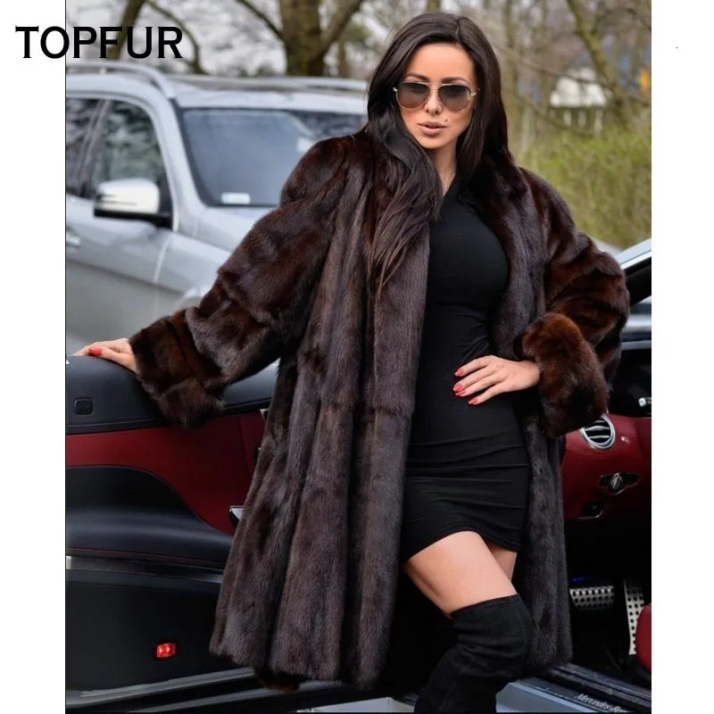 TOPFUR Новая шуба из настоящей норки для женщин X-Long 100 см Длина коричневая шуба Высокая уличная женская шуба из натуральной кожи меховые куртки