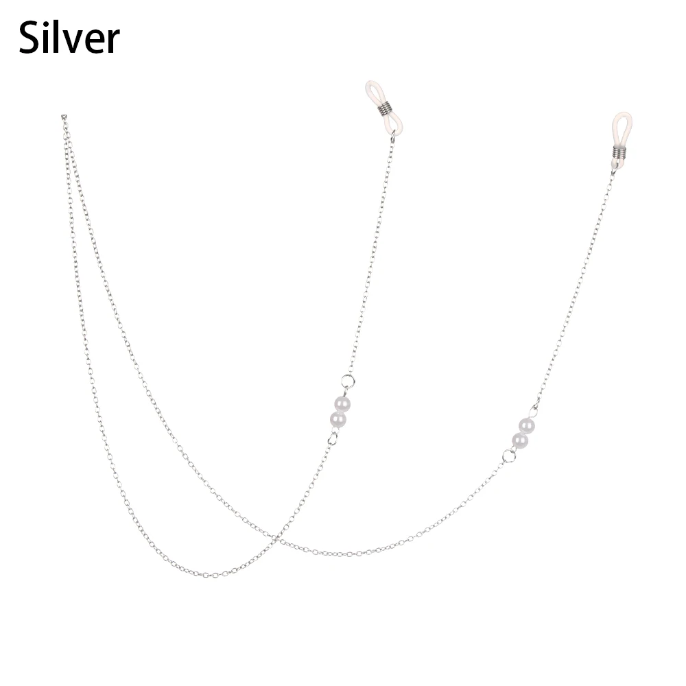 silver 1 шт., милые цепочки для очков, искусственный жемчуг, бусины, шнурок для очков, винтажные Нескользящие металлические цепочки, новые модные аксессуары для очков - Цвет: silver