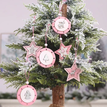 

1PCS Star Printed Wooden Pendants Ornaments Xmas Tree Ornament DIY Wood Crafts Kids Gift for Home Christmas Party Decorations