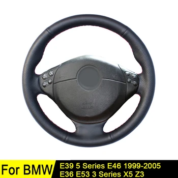 

Car Steering Wheel Cover For BMW E39 5 Series E46 2005-1999 E36 E53 3 Series X5 Z3 Black Leather DIY Wear-resistant