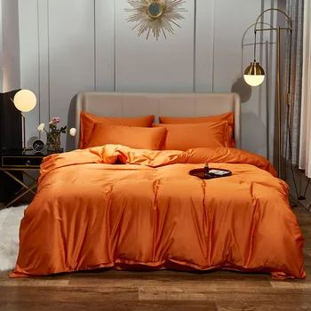 

Home Textiles Egyptian Cotton Bedding Set Pure Colors Embroidery Bed Set Duvet Cover Bed Sheet High End Premium King Queen Size