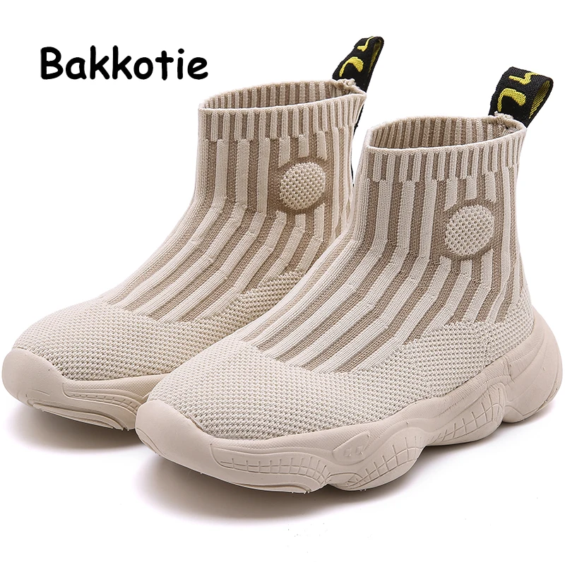 Bakkotie/2019 г.; осенние модные мягкие носки для маленьких девочек; дышащие Повседневные высокие кроссовки для маленьких мальчиков; Черная